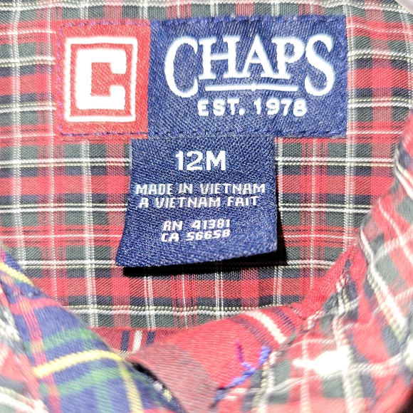 Chaps Ralph Lauren Toddler Boys Red Green Multi Plaid Button Down Cotton Shirt - Picture 5 of 6